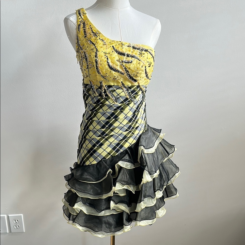 Blush One Shoulder Yellow and Black Dress